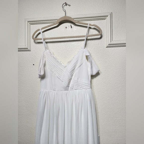 Lulus Marcelyn White Pleated Cold-Shoulder Maxi Dress S Wedding Party Bridal - Picture 7 of 10